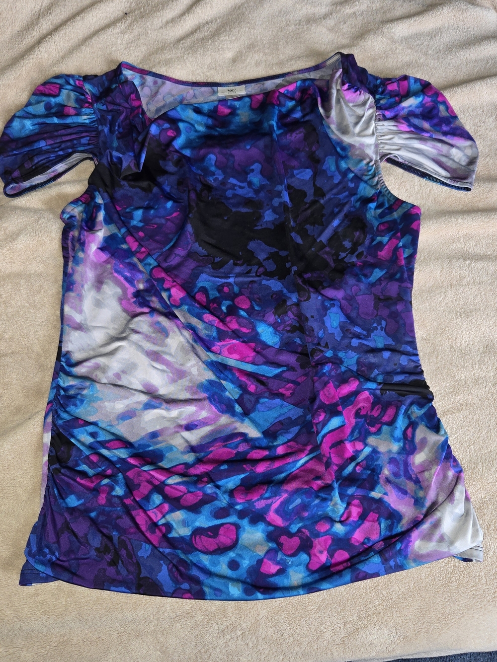 Worthington Abstract Ruched Sleeve Tunic - Purple, Pink, Blue